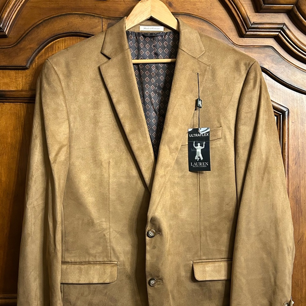 NWT LAUREN RALPH LAUREN Men’s Faux Suede Sport Coat Blazer in Tan/Brown 44L - Picture 13 of 13